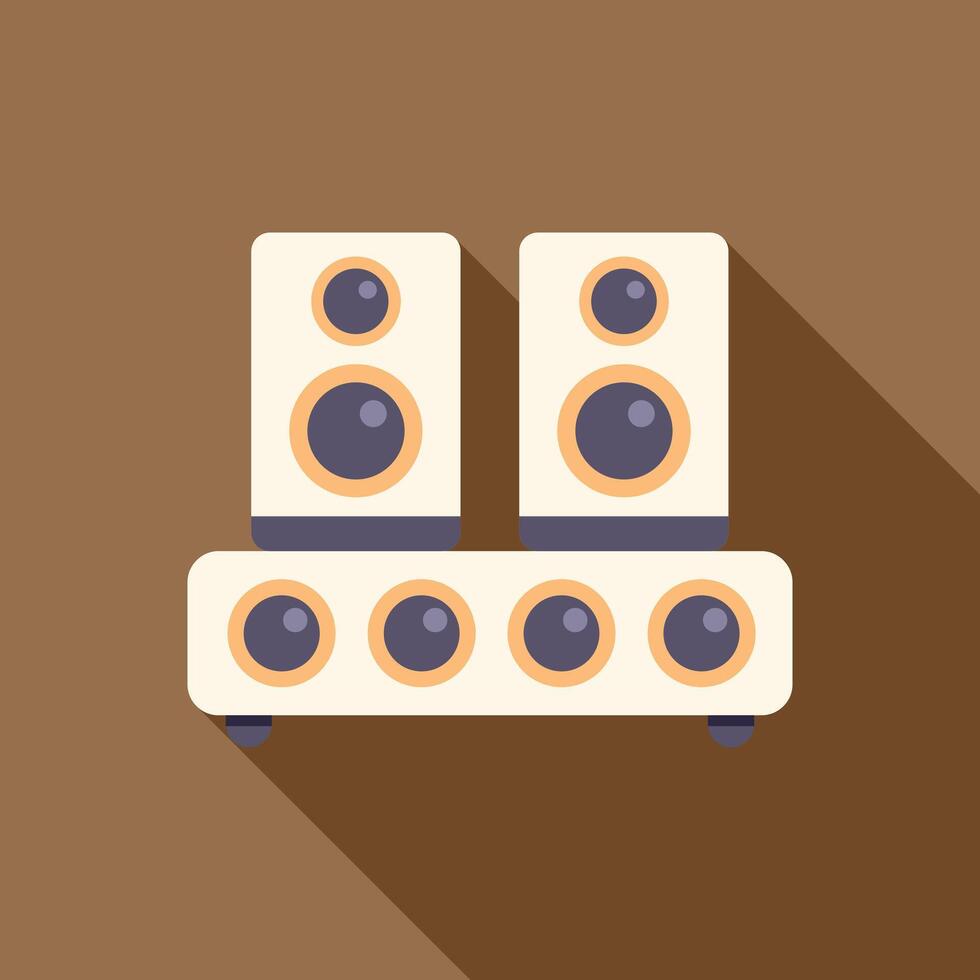 Powerful audio system playing loud music with subwoofer and two speakers vector