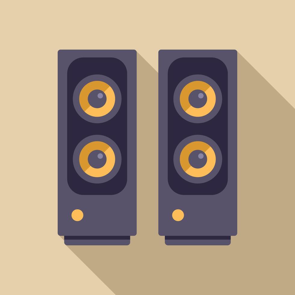 Pair of audio speakers playing music with long shadow vector