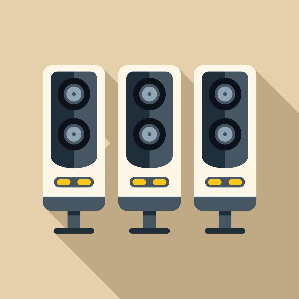 Three audio speakers standing on floor making sound vector