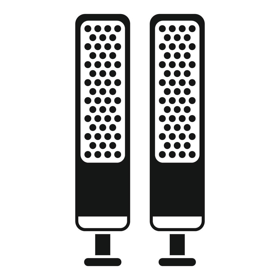 Pair of powerful audio speakers standing tall with black grille vector