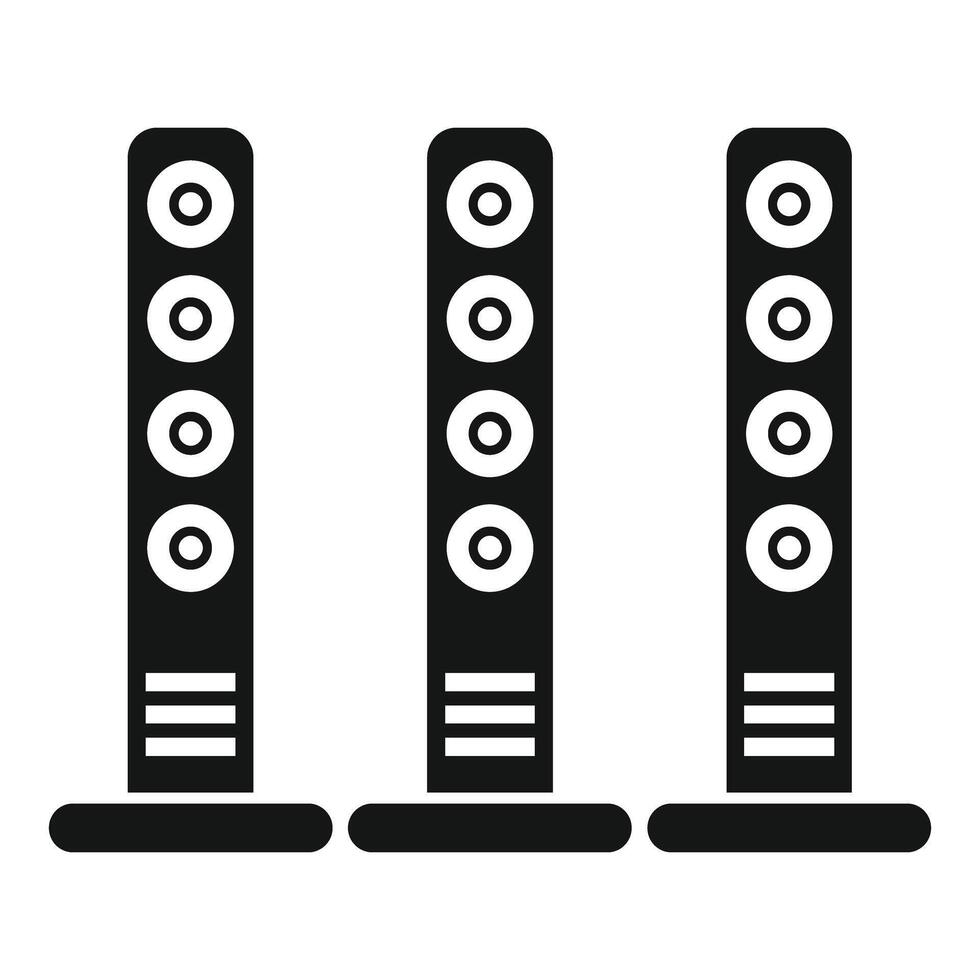 Three tall audio speakers standing on floor with multiple loudspeakers vector
