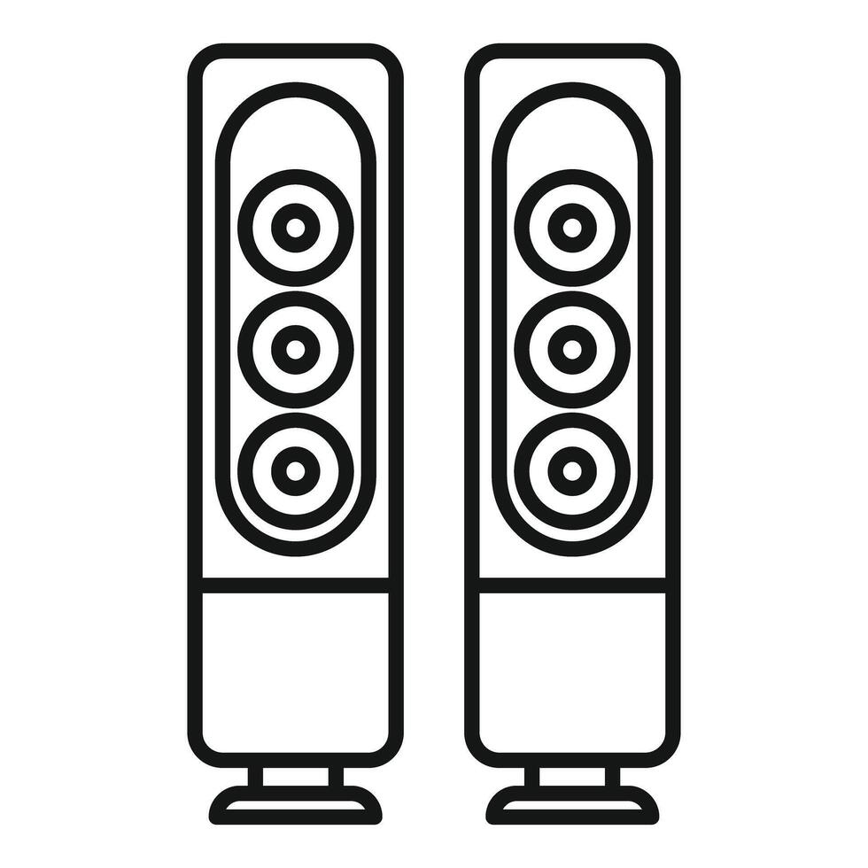 Pair of tall audio speakers standing on floor delivering high quality sound vector