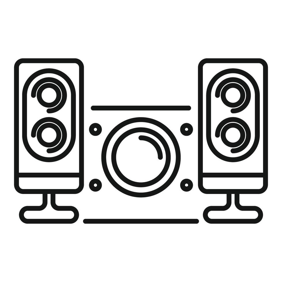 Audio system with powerful subwoofer and two speakers playing loud music vector
