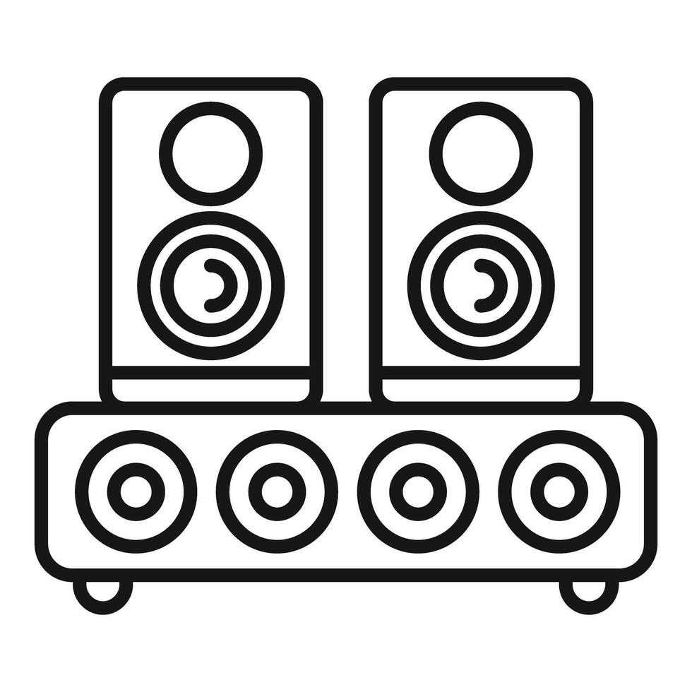 Sound system with two speakers standing on subwoofer icon vector