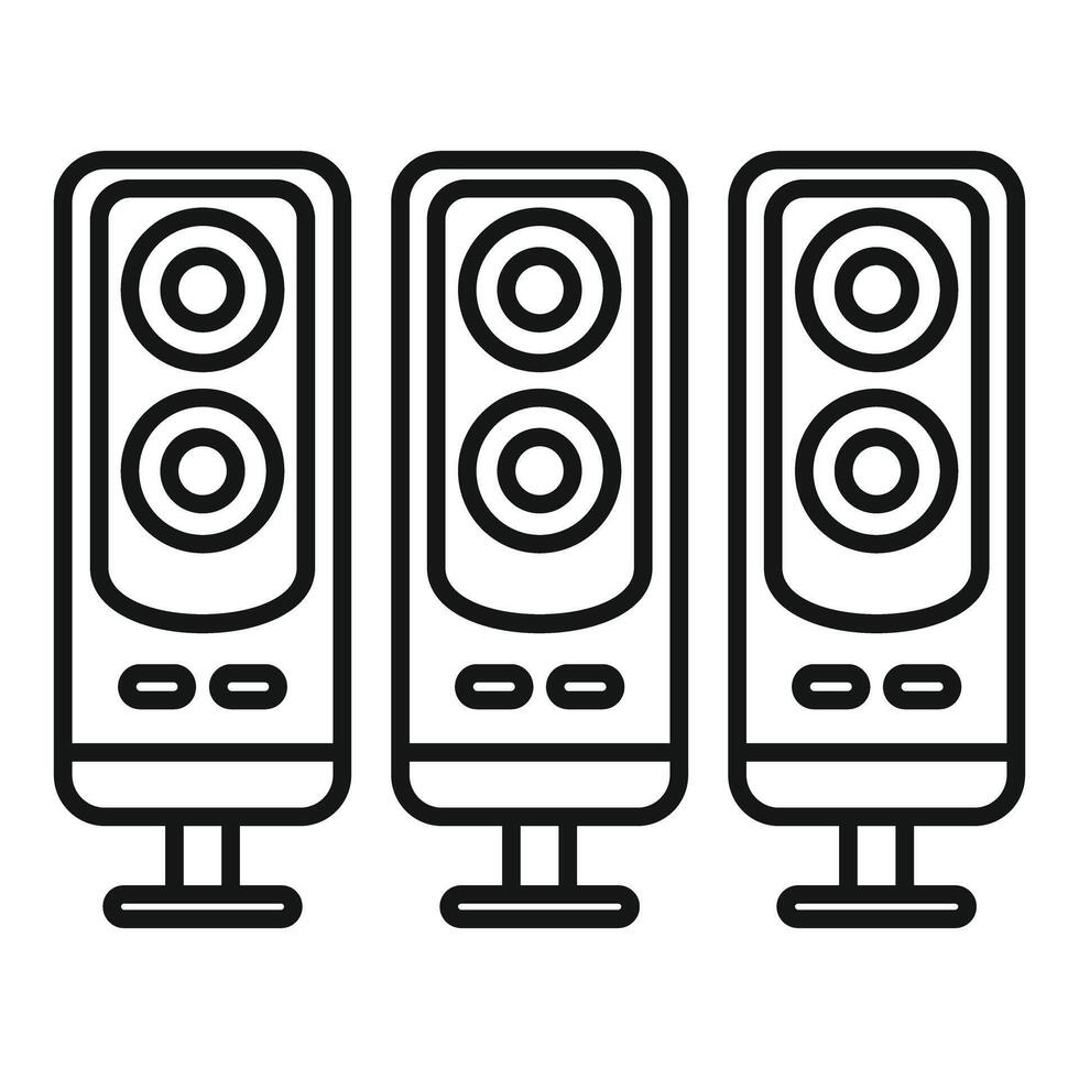 Audio system playing music with three tall speakers on stands vector