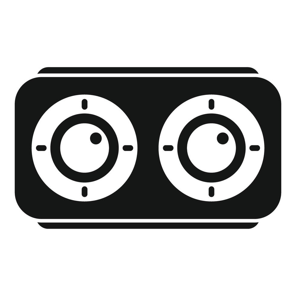 Black stereo system with two round analog knobs for volume control vector