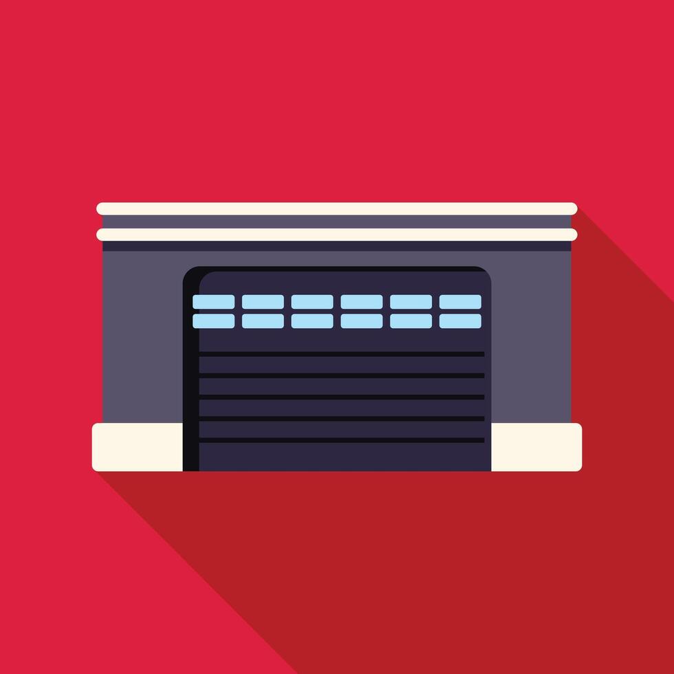 Garage door is closing in underground parking with red wall vector