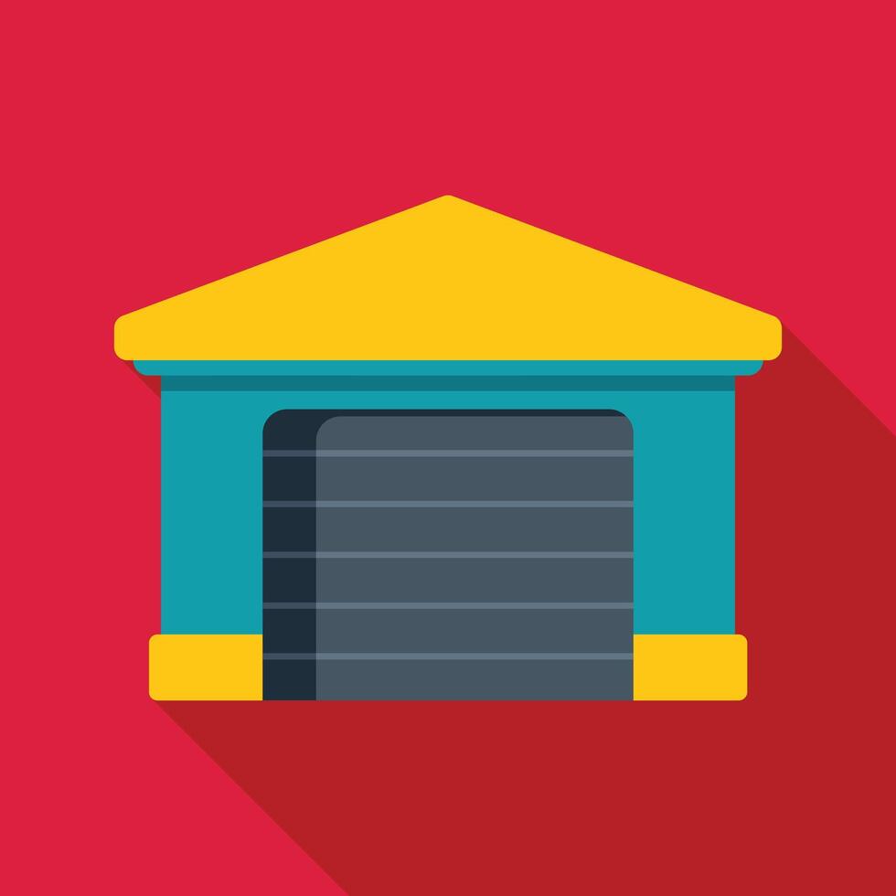 Big closed garage for car parking with automatic gates and yellow roof on red background vector