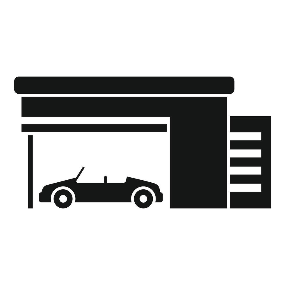 Cabriolet car parking in garage icon, simple style vector