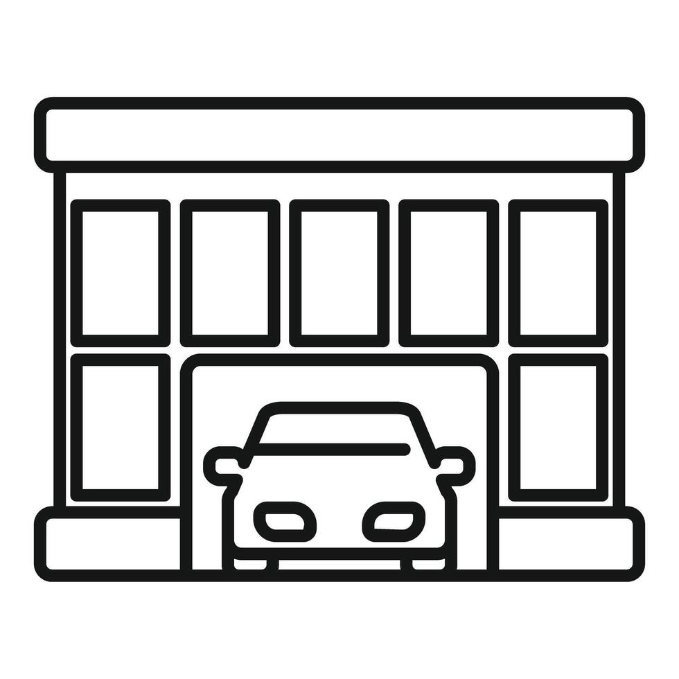 Car parking inside modern garage building with glass windows icon vector