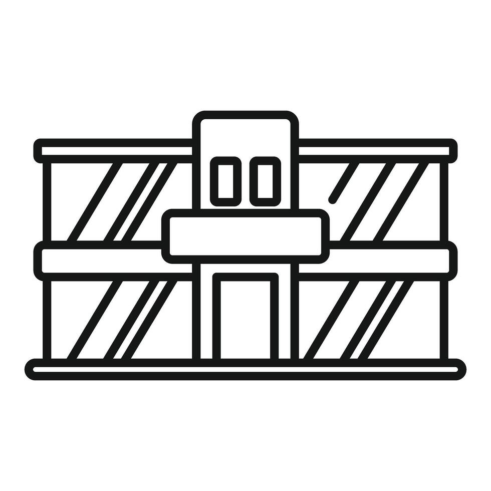 This simple and clear line icon represents a modern office building with a glass facade vector