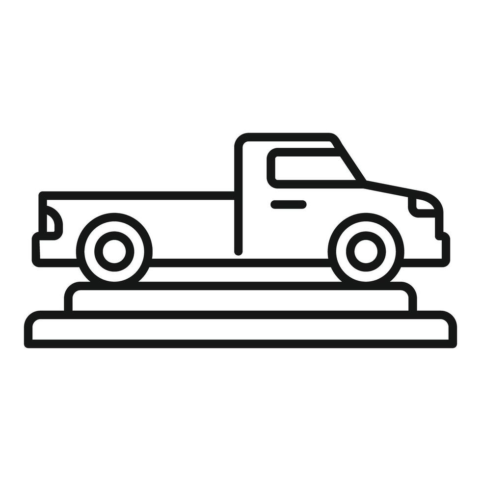 Pickup truck standing on empty podium for sale in dealership store vector