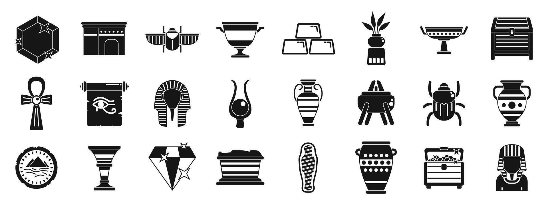 Pharaoh tomb icons set. Ancient egypt culture icons set simple vector
