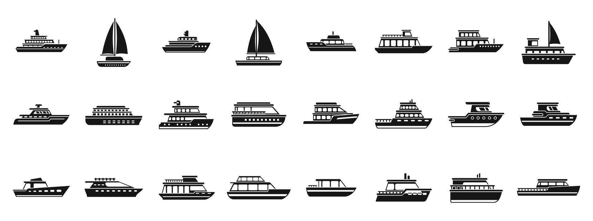 Luxury trip boat icons set. Set of yacht icons showing different types of luxury yachts and boats for sea travel and recreation vector