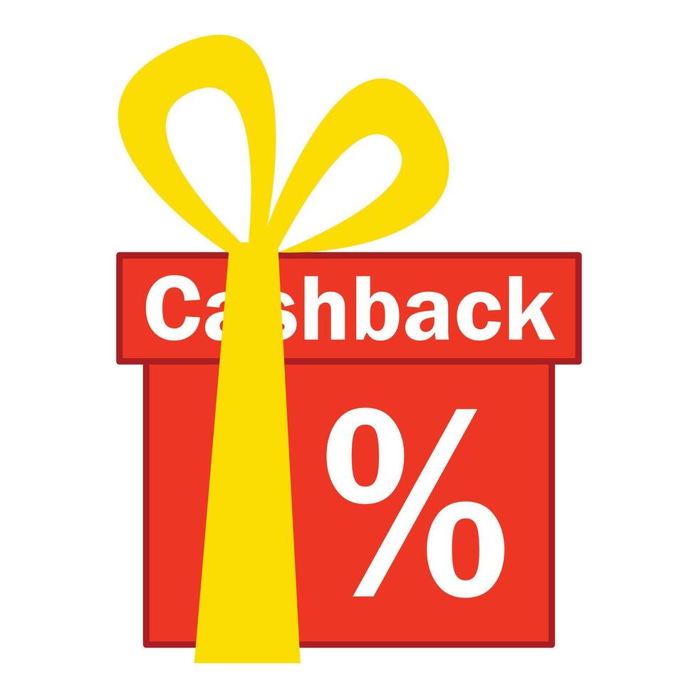 Red cashback gift box with yellow ribbon and percentage sign vector