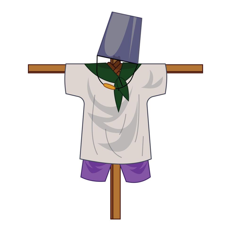 Scarecrow wearing a bucket hat standing in a field protecting crops vector