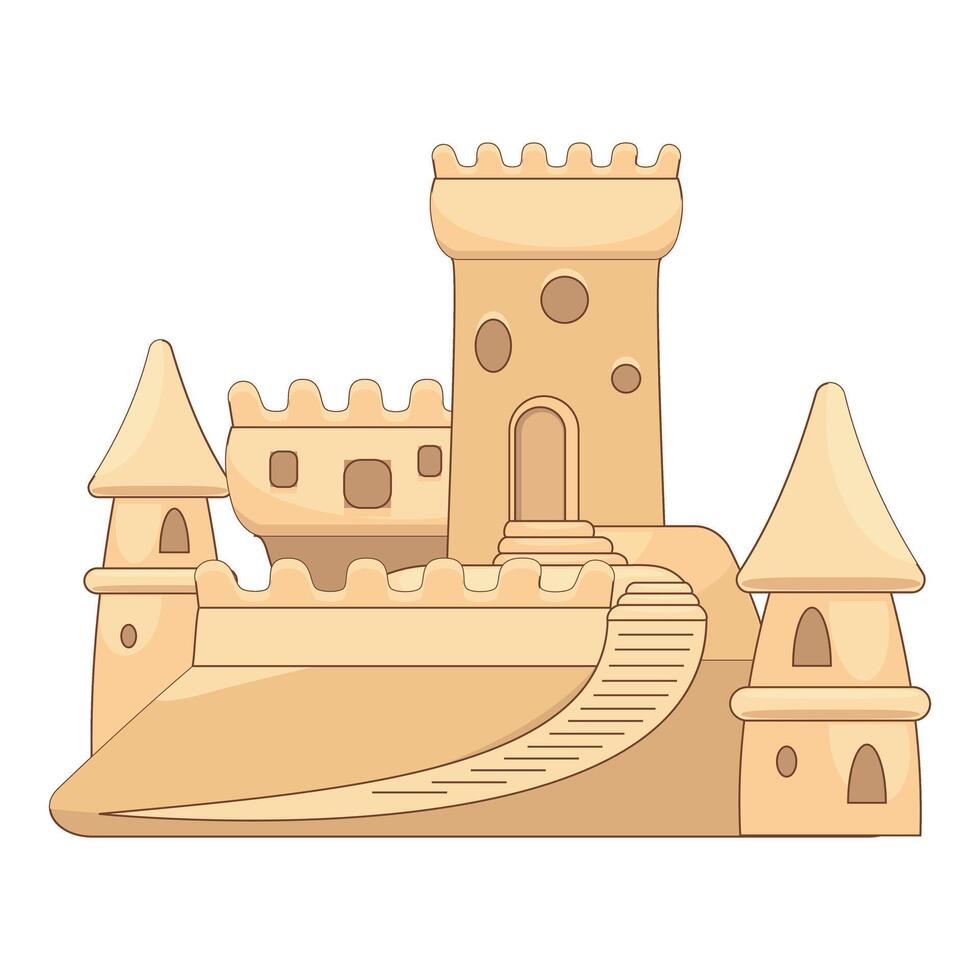 Big sandcastle standing on beach on sunny summer day vector