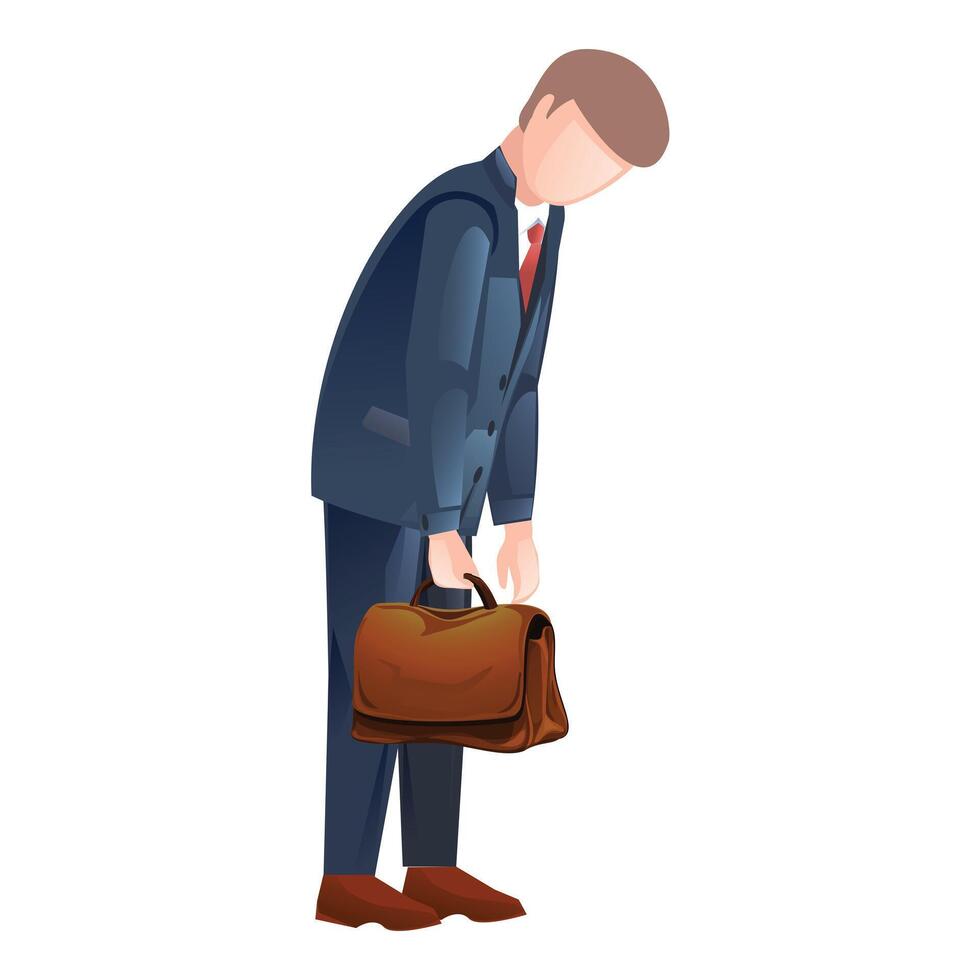 Businessman holding a briefcase looking down sadly vector