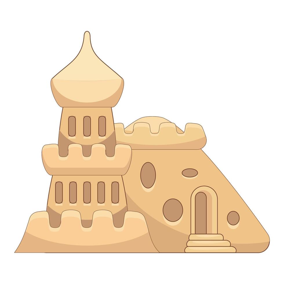 Large sandcastle standing on a beach on a sunny day vector