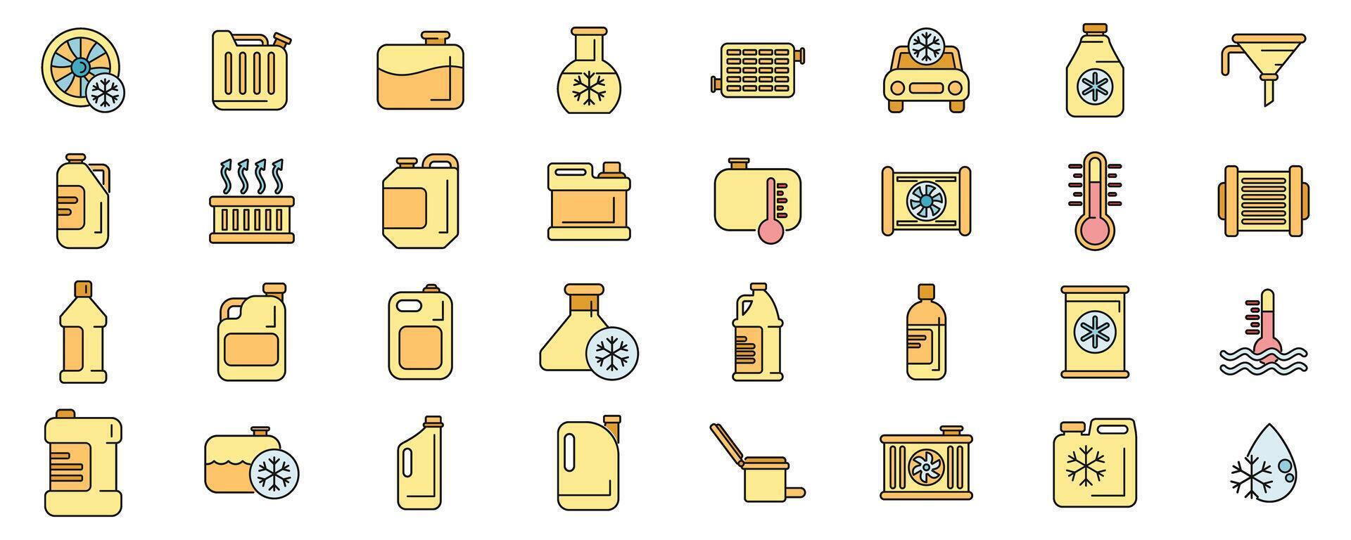Antifreeze liquid icons set, cartoon style vector