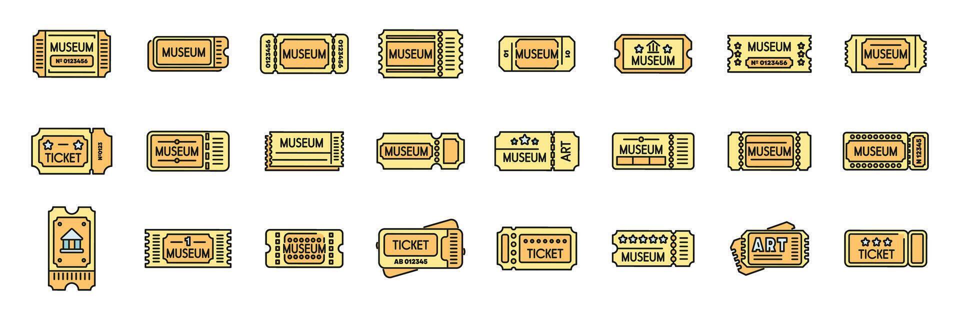 Set of museum tickets allowing entry to cultural institution for viewing exhibits vector