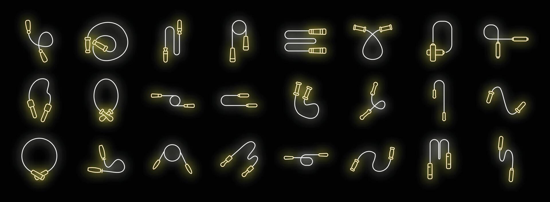 Glowing neon line icons illustrating different jump rope positions vector