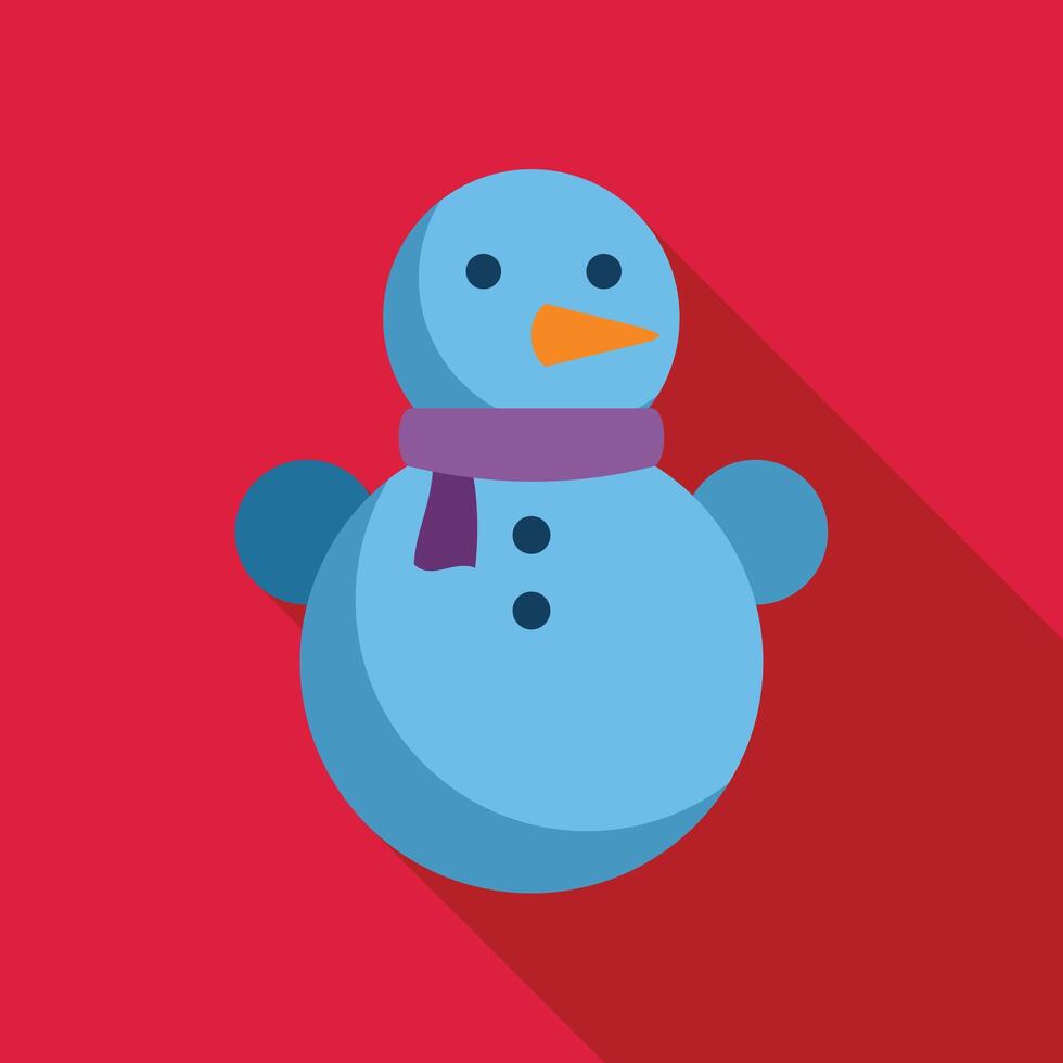 Blue snowman wearing a purple scarf on red background vector