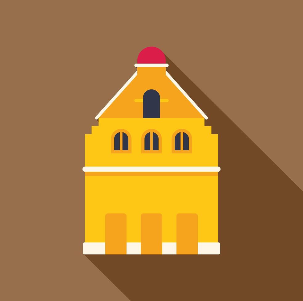 Large yellow building with red roof and long shadow is casting vector