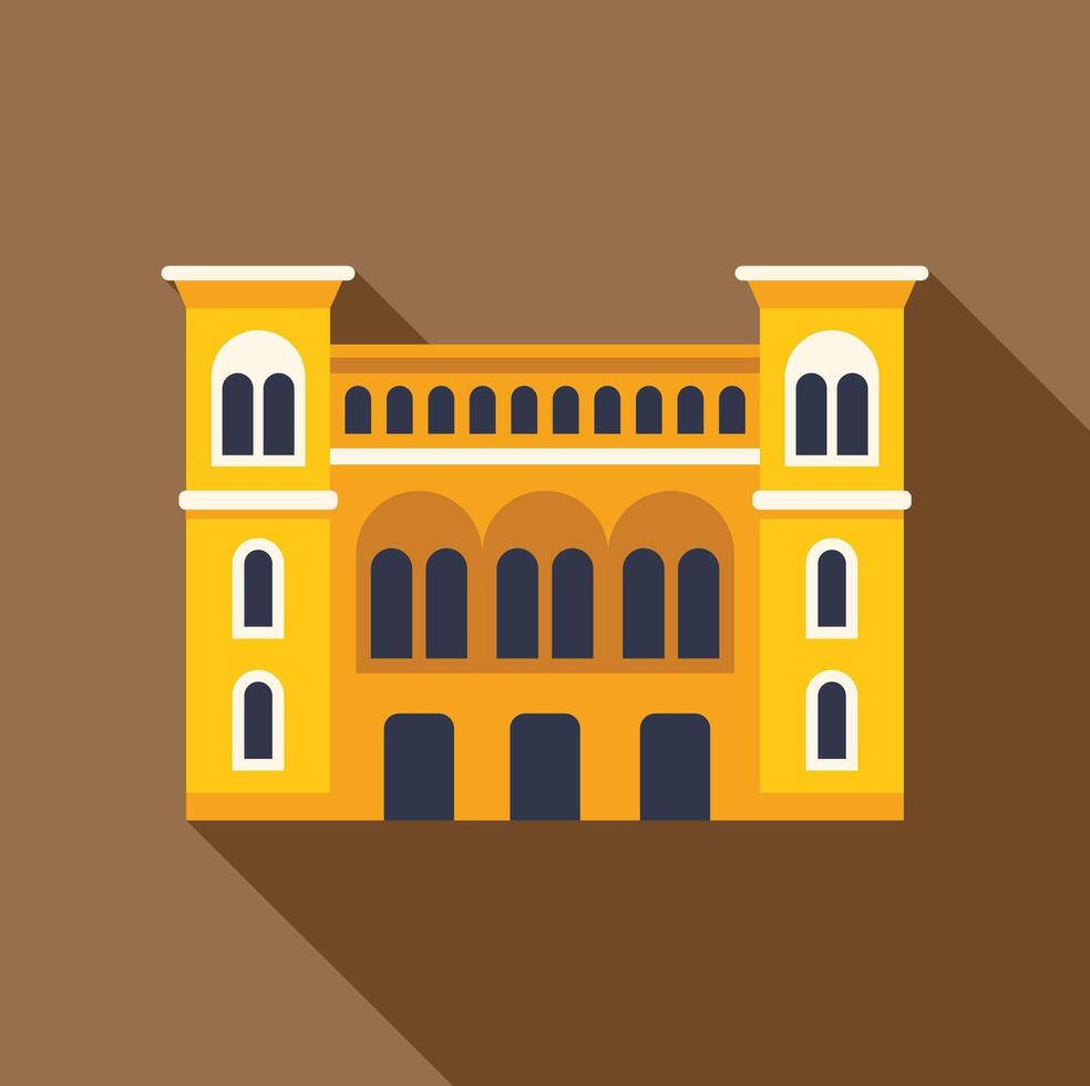 Big yellow building with arches and towers showing classical architecture vector