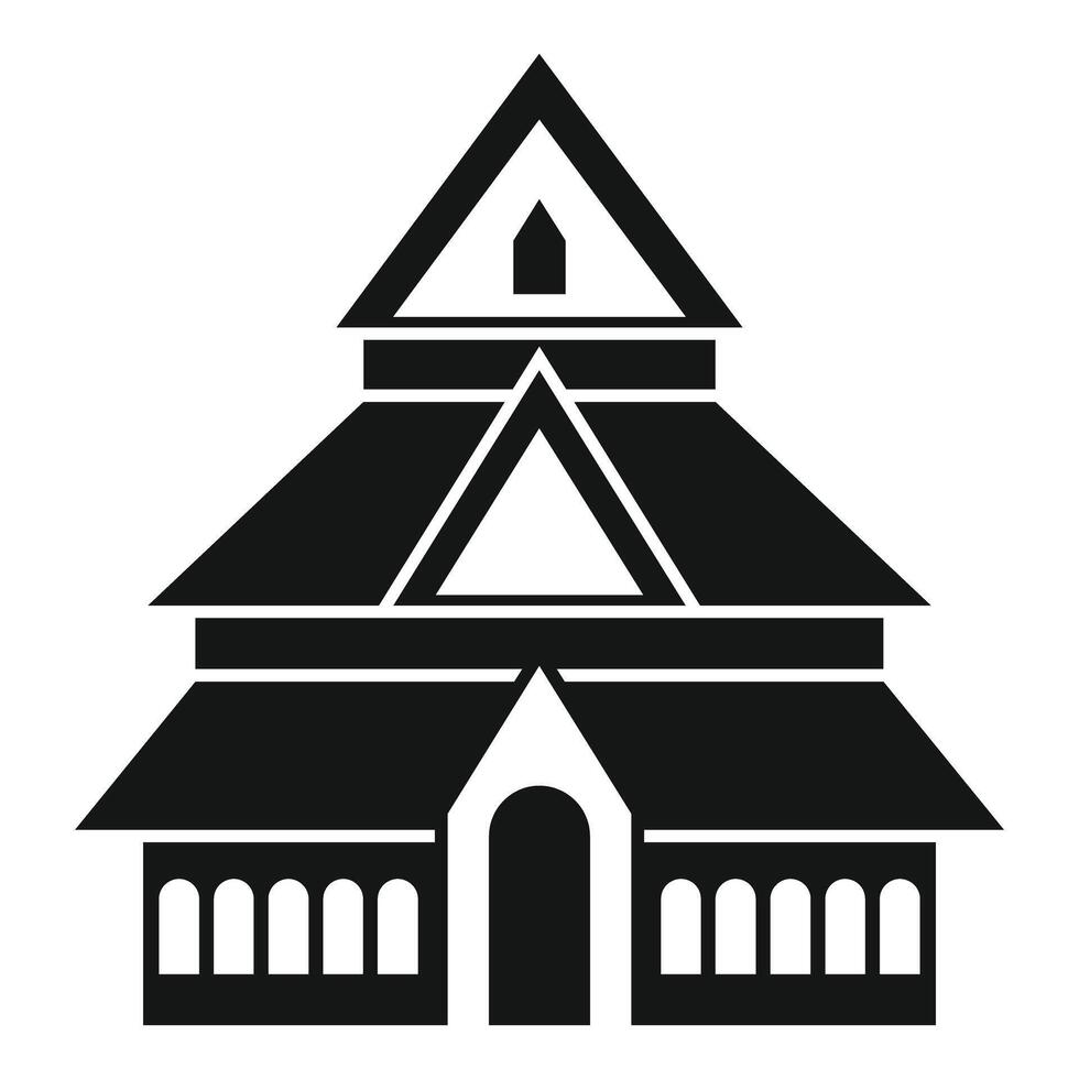 Asian pagoda temple building with three tiers roofline silhouette icon vector