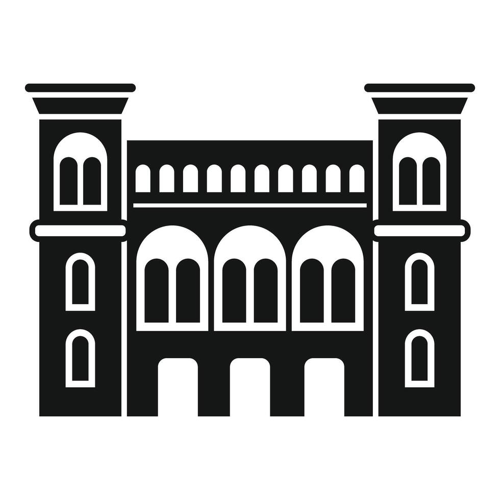 Big city hall building facade with arches and towers icon vector