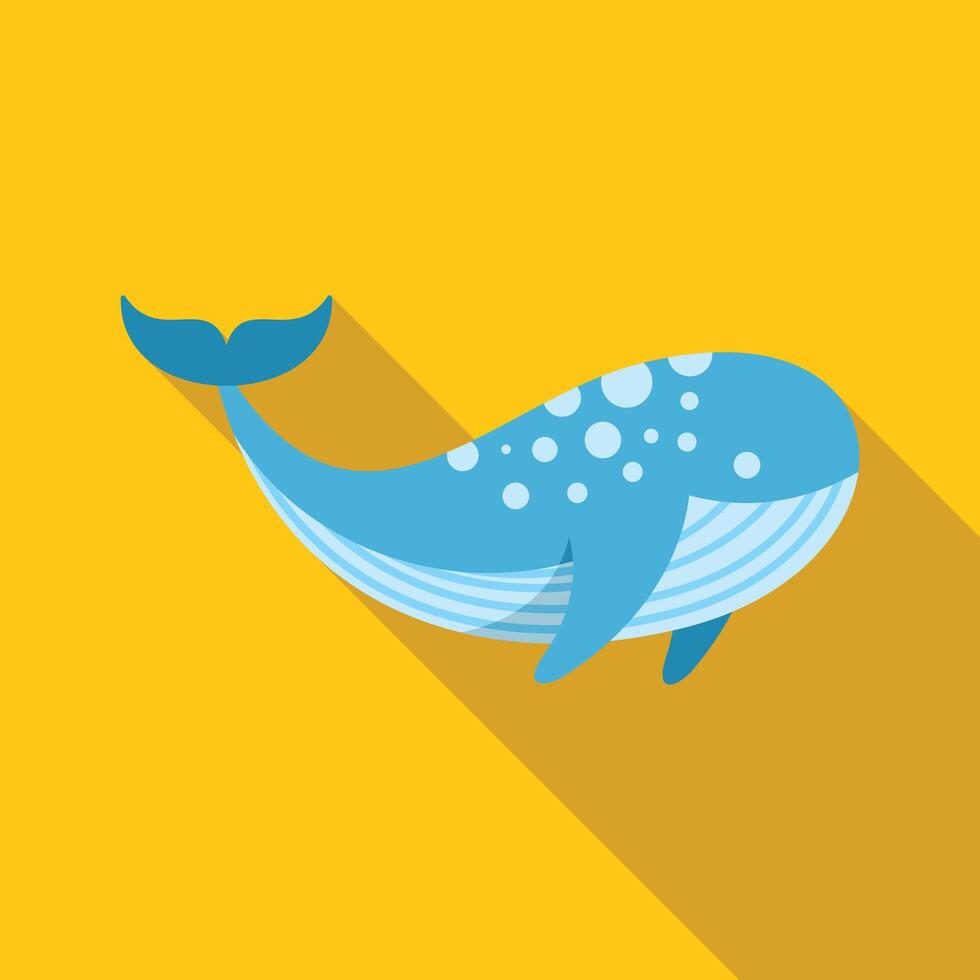 Blue whale swimming with long shadow on yellow background vector