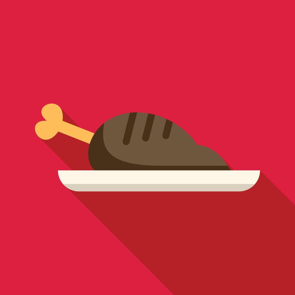 Grilled chicken leg resting on a plate with long shadow vector