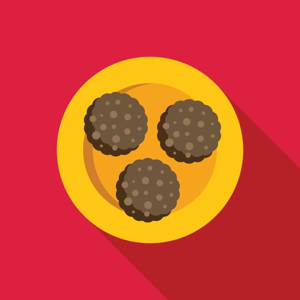 Three chocolate cookies lying on yellow plate minimalist illustration vector