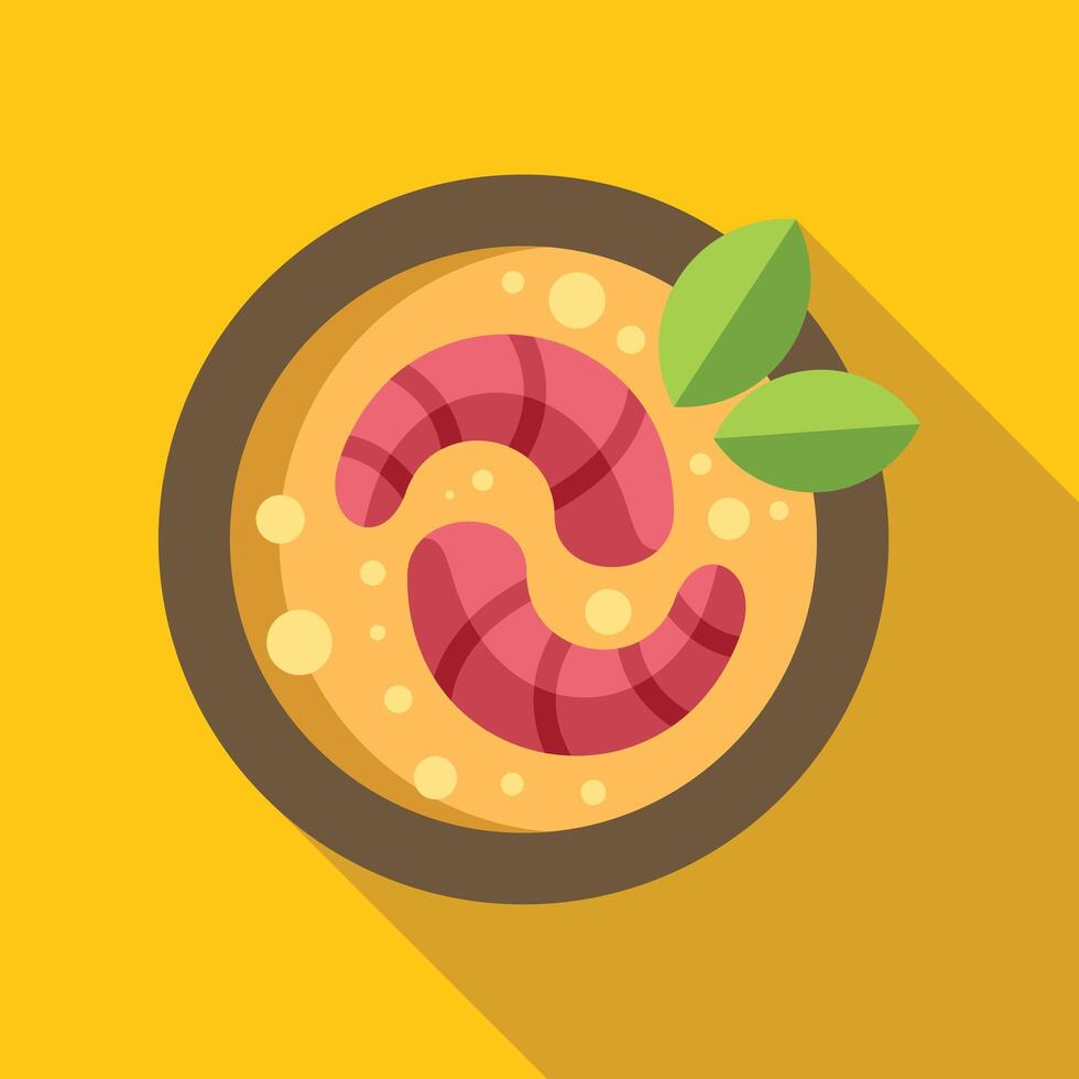 Delicious shrimp soup served in a bowl with herbs floating on top vector