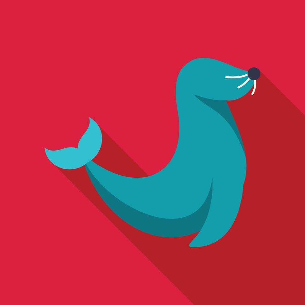 Blue seal posing on red background with long shadow vector