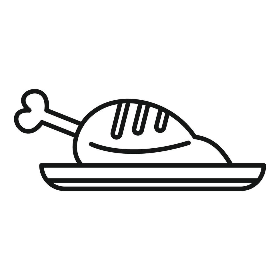 Grilled chicken leg lying on plate line icon, food concept vector