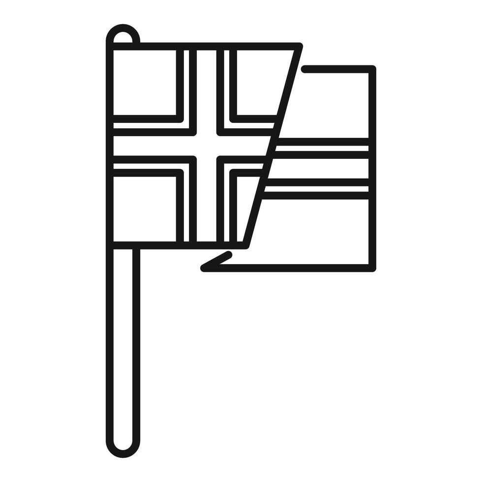 Black and white line drawing of the flag of iceland waving on flagpole vector