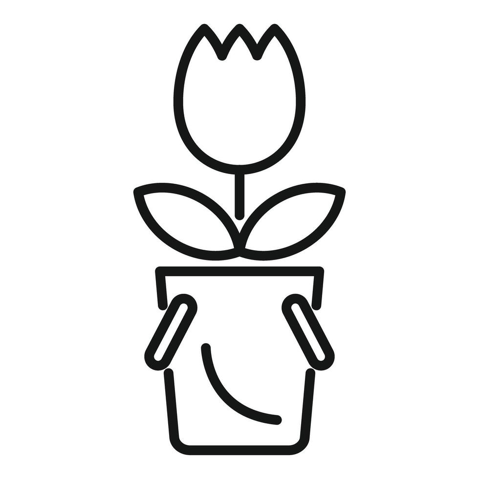 Beautiful tulip growing in a pot minimalist outline icon vector