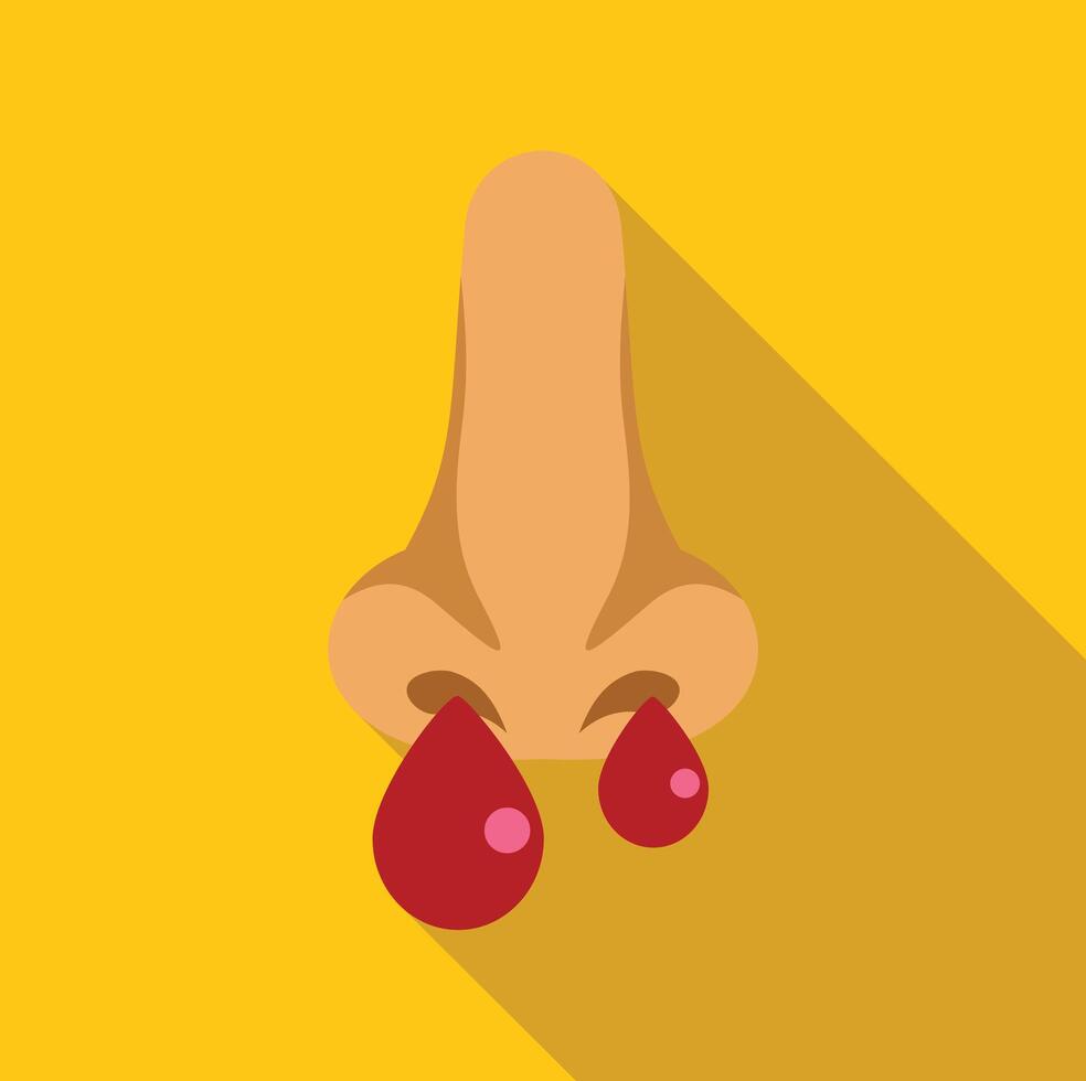 Nose bleeding with blood drops flowing, medical healthcare concept vector