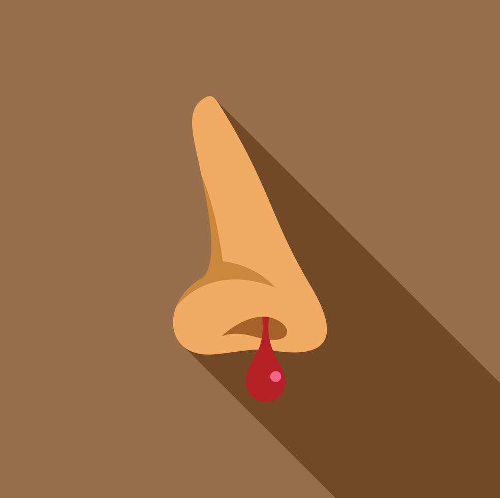 Human nose bleeding with a drop of blood flat design icon vector