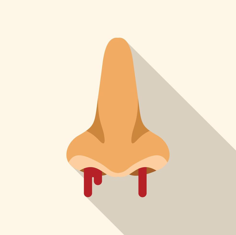 Nose bleeding with blood drops flowing, health and medical flat icon vector