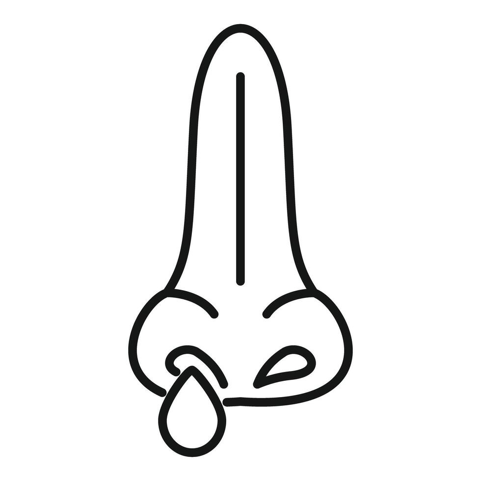 Human nose having a runny nose with a drop falling down line icon vector