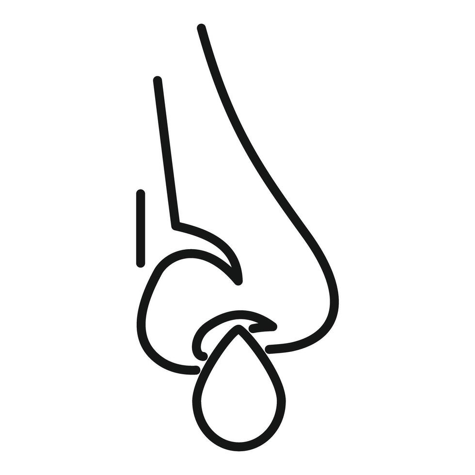 Nose bleeding with blood drop flowing, runny nose simple line icon vector