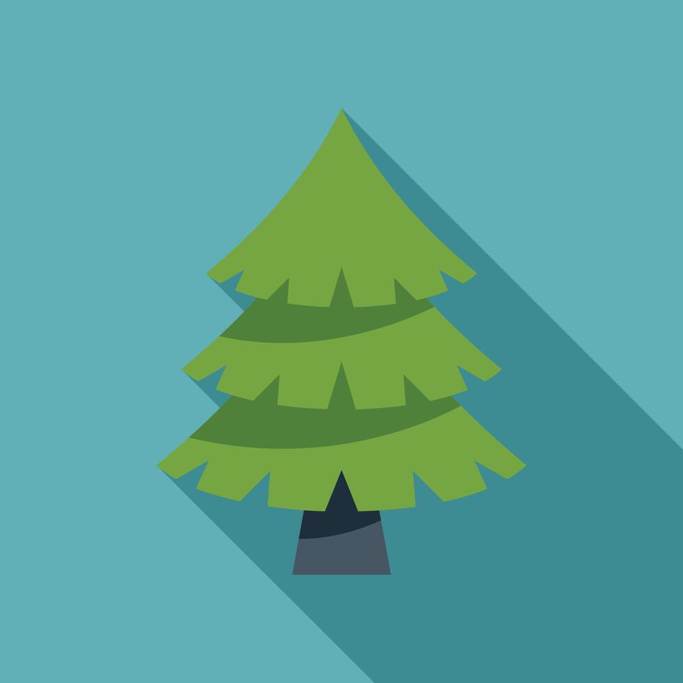 Green christmas tree growing with long shadow on turquoise background vector