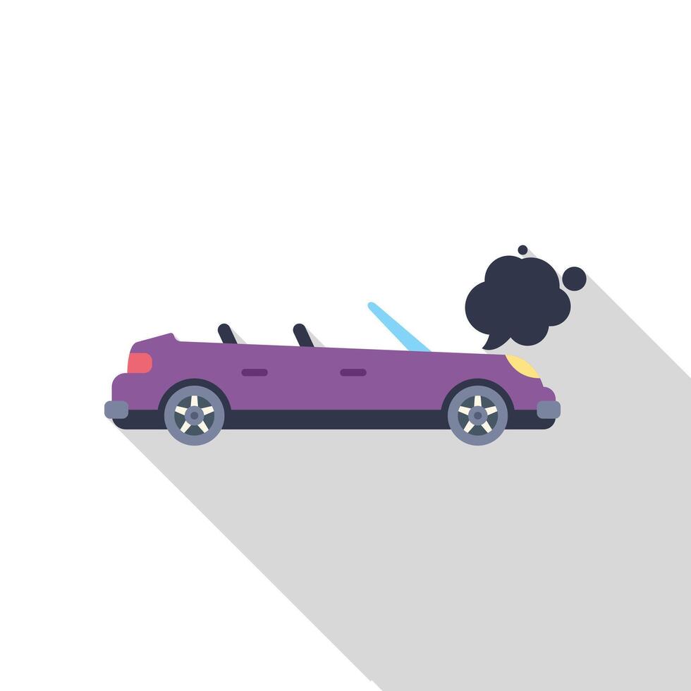 Purple convertible car emitting smoke from its hood vector