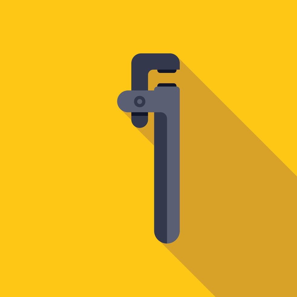 Adjustable pipe wrench casting long shadow on yellow background vector