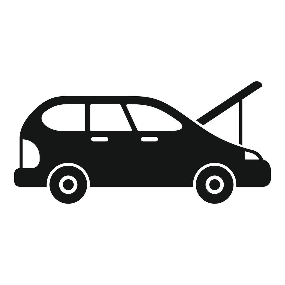 Broken car showing open hood icon glyph style vector