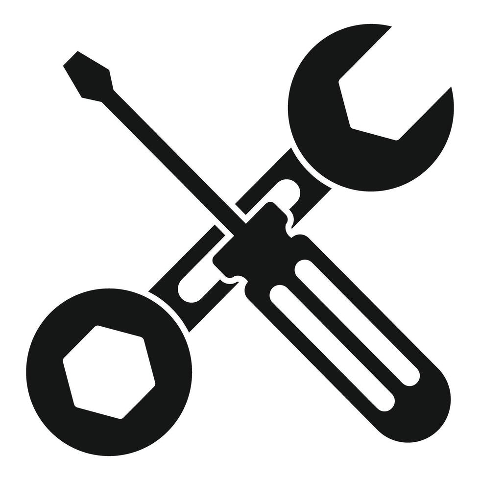Screwdriver crossing wrench simple handyman repair symbol icon vector