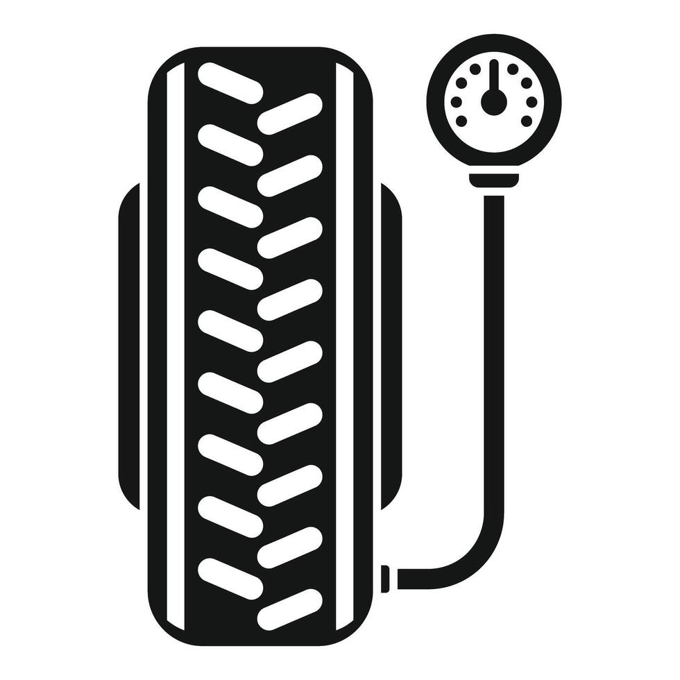 Mechanic checking tire pressure with gauge icon vector
